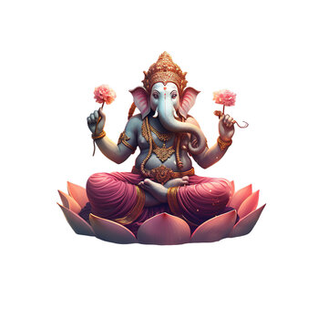 illustration of an image of God Ganesha, Isolated on transparent PNG background, Generative ai