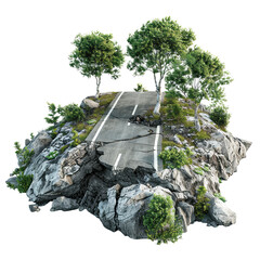3d illustration of road go to travel concept with green trees, isolated on white background, png - obrazy, fototapety, plakaty