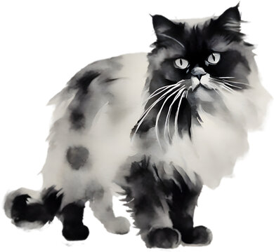 Watercolor painting of a Persian cat in an impressionist style.