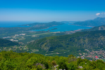 Fototapeta na wymiar Aerial view of Boka Kotorska bay and Tivat in Montenegro