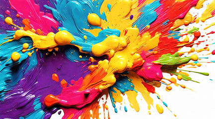 Colorful vibrant paint splashes 3d texture on white background
