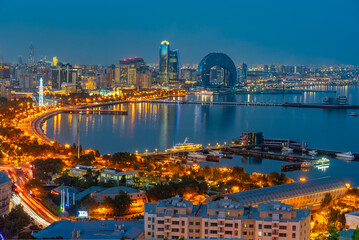 Sunset view of cityscape of Baku in Azerbaijan