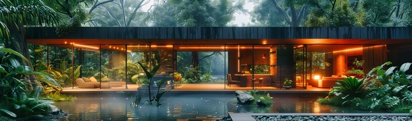Modern Architecture Blending with Nature, Wooden House by the Water, Serene and Luxurious Outdoor Living
