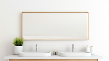 Simple bathroom mirror isolated on white backgroundrealistic, business, seriously, mood and tone - obrazy, fototapety, plakaty