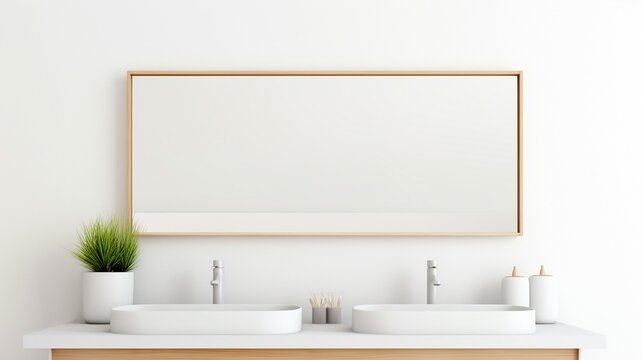 Simple bathroom mirror isolated on white backgroundrealistic, business, seriously, mood and tone