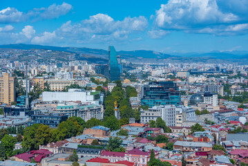 Fototapeta premium Panorama view of commercial center of Tbilisi, Georgia
