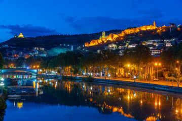 Sunset view of Narikala fortress in Tbilisi, Georgia