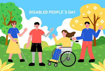 Day of the Disabled, Disabled, Wheelchair, Blind, Nature, Vector, Man, Woman, Tree