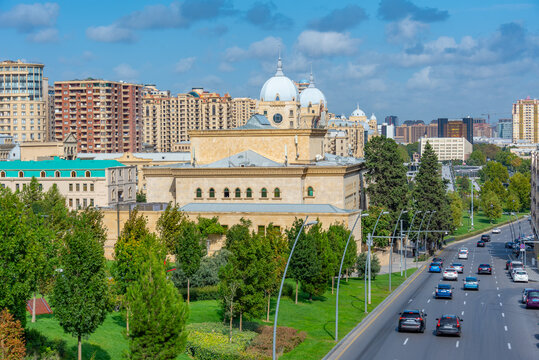 Road passing Azerbaijan State Academic Drama Theater in Baku