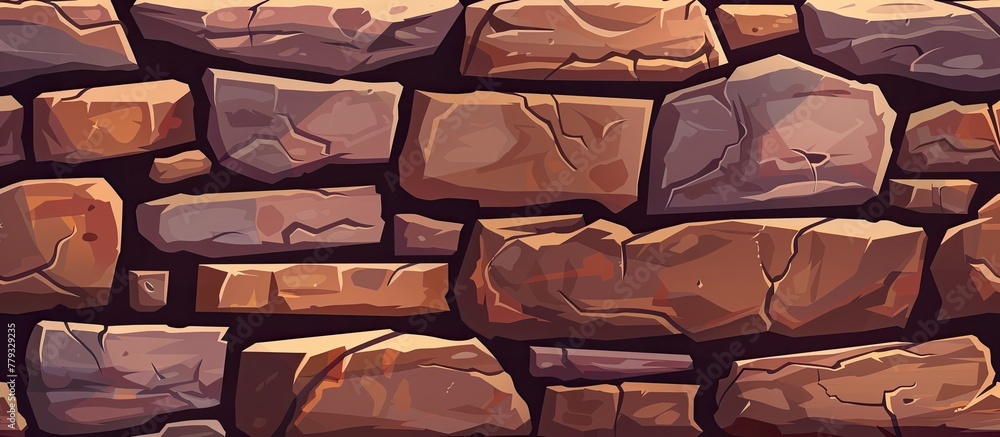 Poster an illustration of a brown stone wall with assorted rocks, potentially for a building or event venue