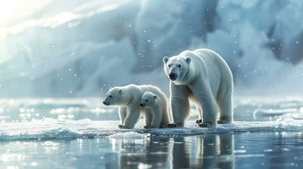 Foto op Aluminium Polar bear family on ice drift, chilly Arctic panorama © Seksan
