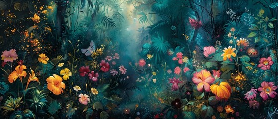 Jungle's breath, tropical blooms, ethereal glade