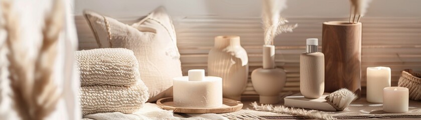 A cozy corner with soft textures and warm tones, invitingly set for intimate product displays no dust