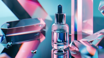 Futuristic serum packaging with a backdrop of digital innovations, symbolizing cuttingedge skincare technology low texture