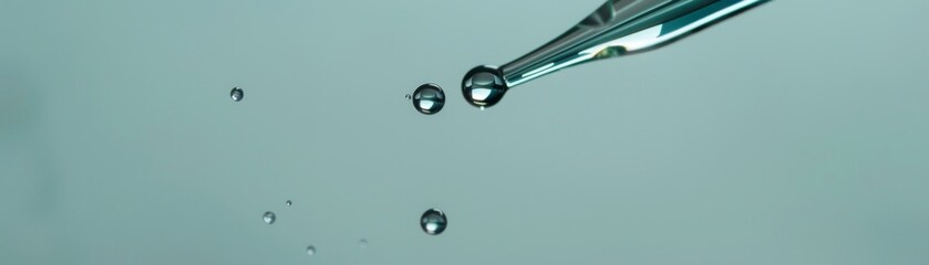 Action shot of serum droplets falling from a pipette, capturing the essence of purity and care no dust - obrazy, fototapety, plakaty