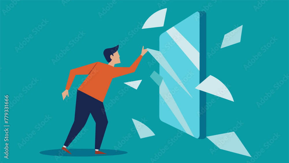 Aufkleber a person reaching out to fix the shattered pieces of a mirror but as they try to put them back toget