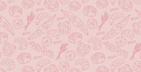 おしゃれなパンのシームレス背景素材 16:9 Backgrounds made of line drawings of various kinds of fashionable breads.