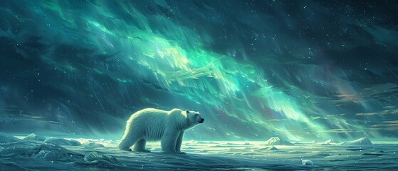 Aurora skies, polar bear gaze, Arctic night