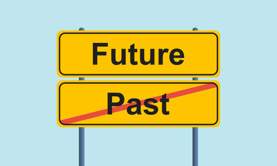 Fototapeta premium Finished past and beginning future yellow sign. New life vector concept. Way to success.