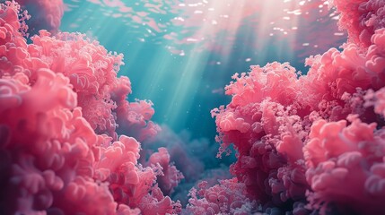Abstract reef, coral pink, underwater beauty, aquarium event flyer