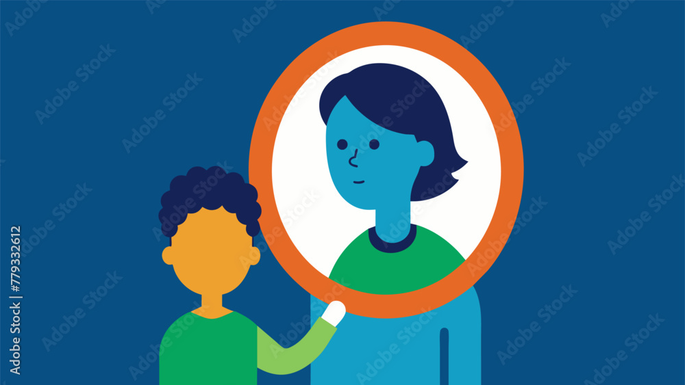 Poster a child holding a mirror reflecting the image of their parent showing how a childs behavior and trai