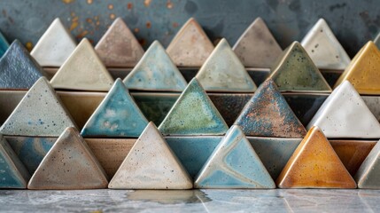 Embark on a visual journey of collaboration and innovation on the ceramic triangular ledge.