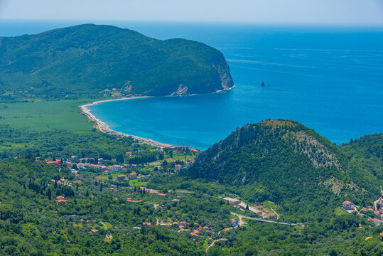Panorama view of Adriatic coast and Buljarica beach in montenegro