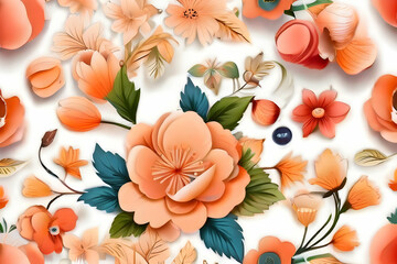 seamless background with flowers. design, leaf, spring, illustration, texture, decoration, summer, textile, flowers, vintage, fabric,Ai generated 
