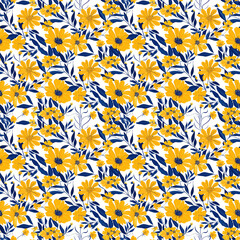 Floral yellow color, form natural, seamless fabric pattern.