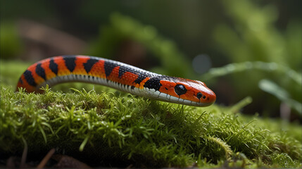 Obraz premium Red Snake Crawling Over Grass