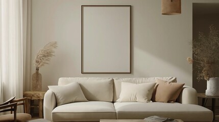 Modern Elegance Living Room Wall Poster Mockup in Contemporary Interior Design