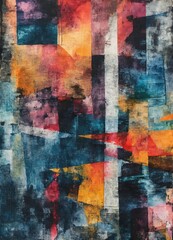 Abstract faded colors painting  with grunge texture and geometric shapes. Contemporary painting. Modern poster for wall decoration