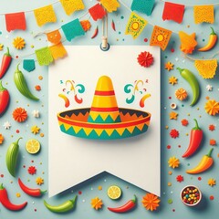 Buntings Chili Sombrero concept of Cinco de Mayo Paper Banner created with generative ai