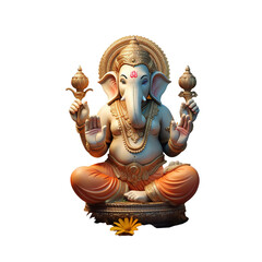 illustration of lord Ganesha statue, Isolated on transparent PNG background, Generative ai