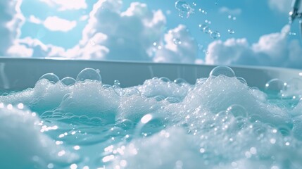 bathtub with bubbles in float sky ,high resulution,clean sharp focus
