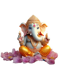 illustration of lord Ganesha statue, Isolated on transparent PNG background, Generative ai