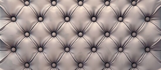 A macro photograph of a tufted leather wall with button details, showcasing symmetry and pattern in a monochrome color palette with hints of electric blue