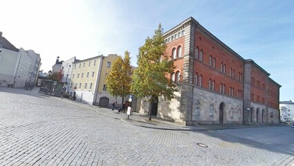 Germany Passau city hall tower along Rhine river and Danube river
