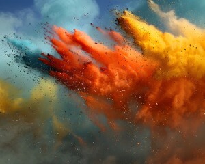 Vibrant Powder Explosion Engulfing a Celebratory Festival Crowd in a Kaleidoscopic Cloud of Joyous Hues
