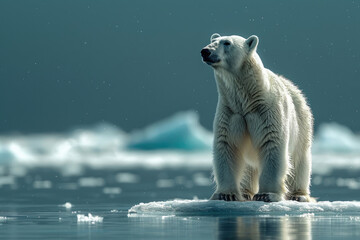 A polar bear standing on a melting ice floe