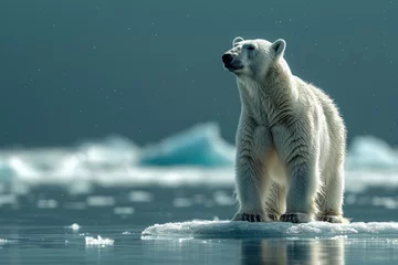 Foto op Plexiglas A polar bear standing on a melting ice floe © Veniamin Kraskov