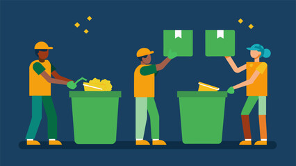 An overhead image of workers sorting through different types of waste and separating them into designated bins for proper disposal in accordance