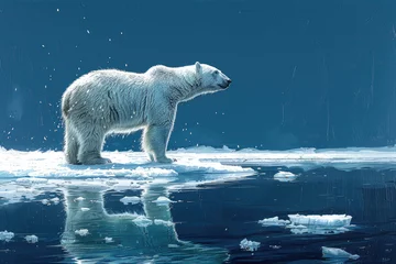 Foto op Canvas A polar bear standing on a melting ice floe © Veniamin Kraskov