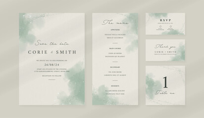 Abstract watercolor wedding invitation template. set of wedding stationery. luxury card and poster background.