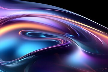 Mesmerizing Holographic Waves of Smooth Abstract Glass Forms and Luminous Shapeless Patterns in a Futuristic Digital Landscape - obrazy, fototapety, plakaty
