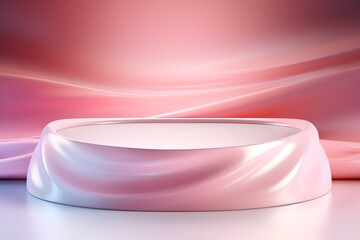 3D Render of Abstract Podium Platform on Water with Waving Curtains for Promotional Product Showcase