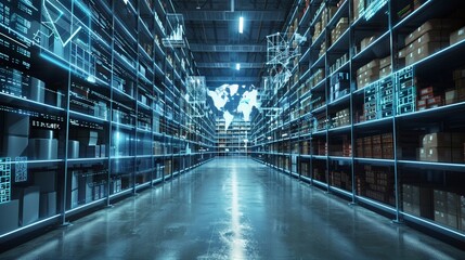 Spacious modern industrial warehouse with automated shelving systems, depicting the evolution of logistics and distribution technology