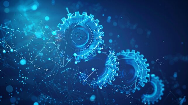 Conceptual illustration depicting gears and upward arrows, representing the mechanics of progress and innovation in business