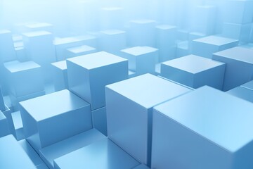 Innovative Blue and Silver 3D Cube Geometric Backdrop Design with Futuristic Technology Elements