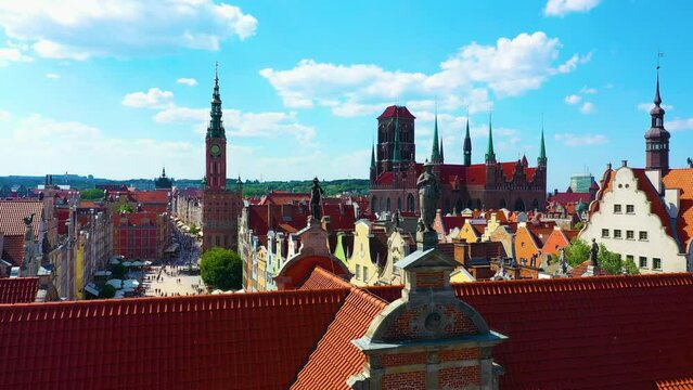 Aerial view of the statues in the old town of Gdansk